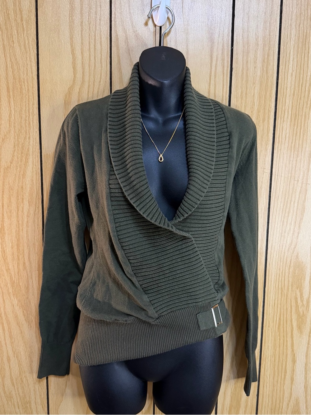 Y2K Olive Green Wrap Sweater